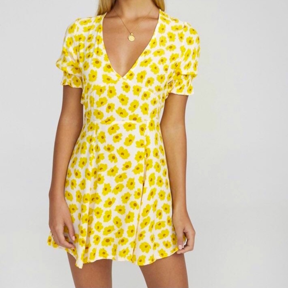 SOLD Faithfull The Brand Yellow Floral Mini Dress
